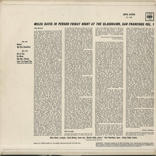Miles Davis / マイルス・デイヴィス / In Person, Friday Night At The Blackhawk, San Francisco, Vol.1 (BPG 62306) UK CBSオリジナル盤