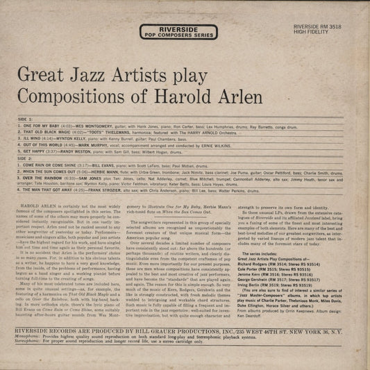 V.A. – Great Jazz Artists Play Compositions Of Harold Arlen (RS 93518) LP 1963 US Riverside | 中古LP