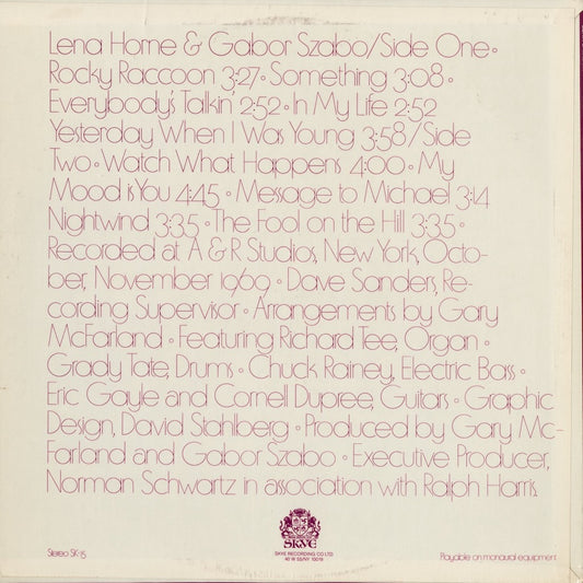 Lena Horne & Gabor Szabo – Watch What Happens (SK 15) LP 1970 US SKYE|中古LP