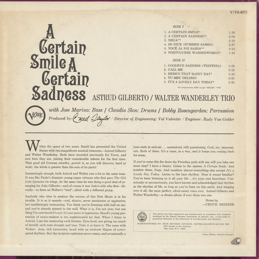 Astrud Gilberto, Walter Wanderley - A Certain Smile A Certain Sadness (V-8673) LP 1966 US Verve|中古LP