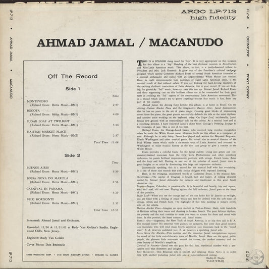 Ahmad Jamal - Macanudo (LP 712) 1963 US Argo|中古LP