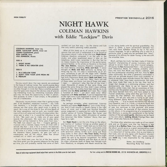 Coleman Hawkins - Night Hawk (SVLP 2016) 1961 US Swingville|中古LP