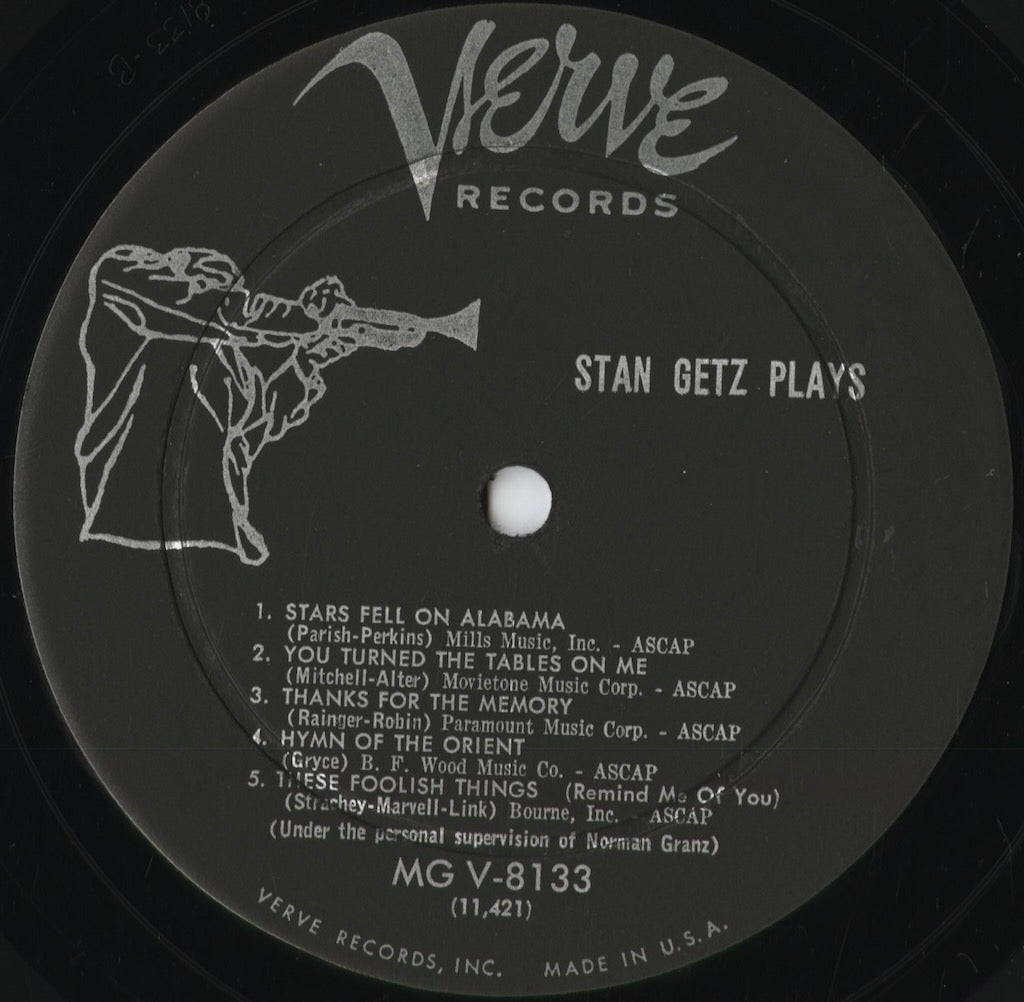 Stan Getz - Stan Getz Plays (MG V-8133) 1957 US Verve|中古LP