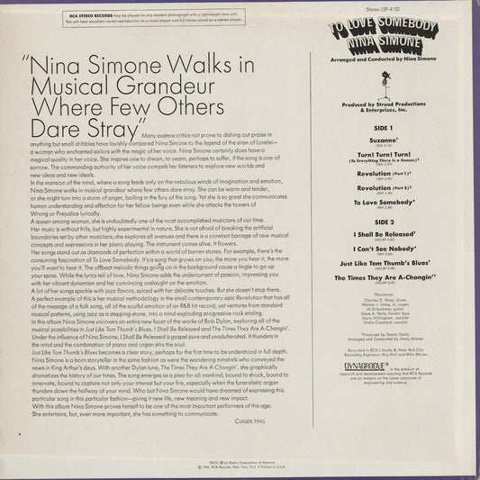 Nina Simone - To Love Somebody (LSP-4152) 1969 US RCA|中古LP