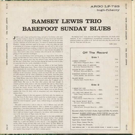 Ramsey Lewis - Barefoot Sunday Blues (LPS-723) LP 1963 US Argo|中古LP