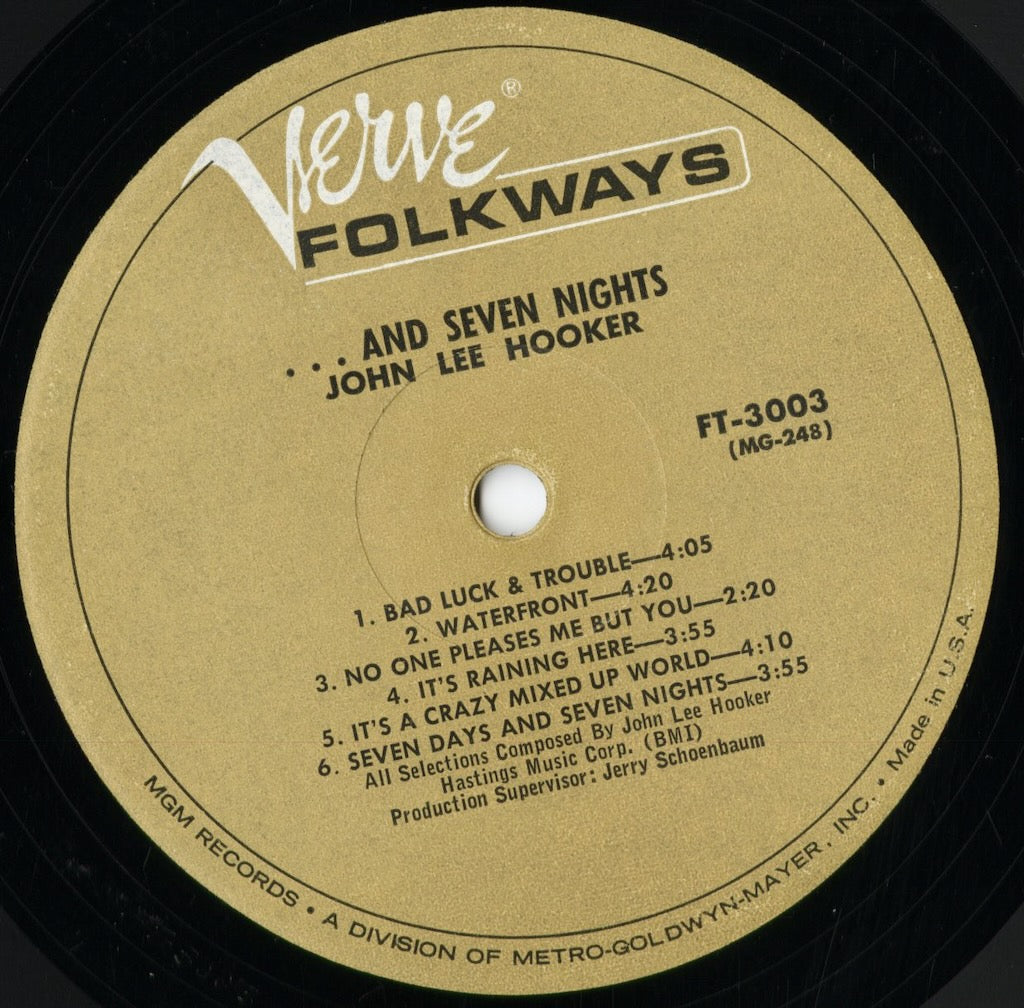 John Lee Hooker - ... And Seven Nights (FT-3003) 1966 US Verve Folkways|中古LP