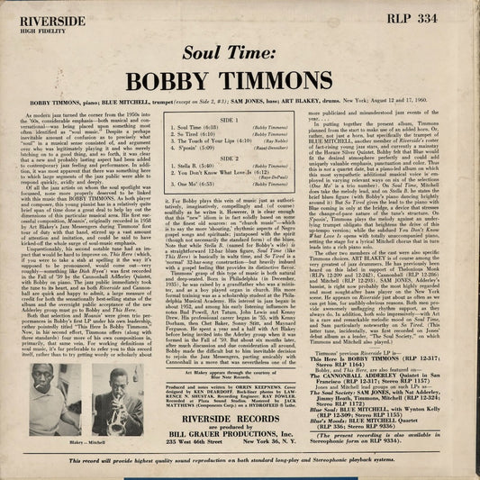 Bobby Timmons - Soul Time (RLP 334) 1960 US Riverside|中古LP