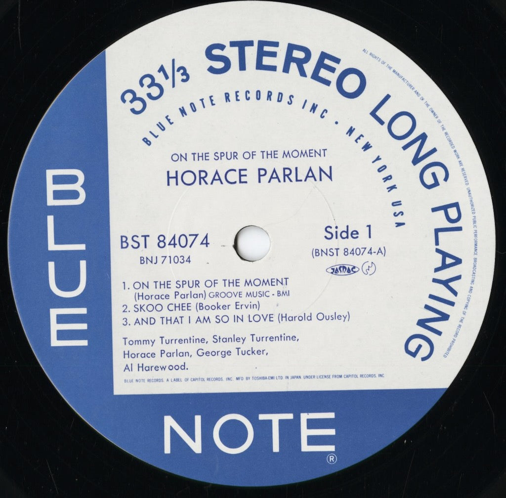 Horace Parlan - On The Spur Of The Moment (BNJ 71034) 1984 JPN Blue Note|中古LP