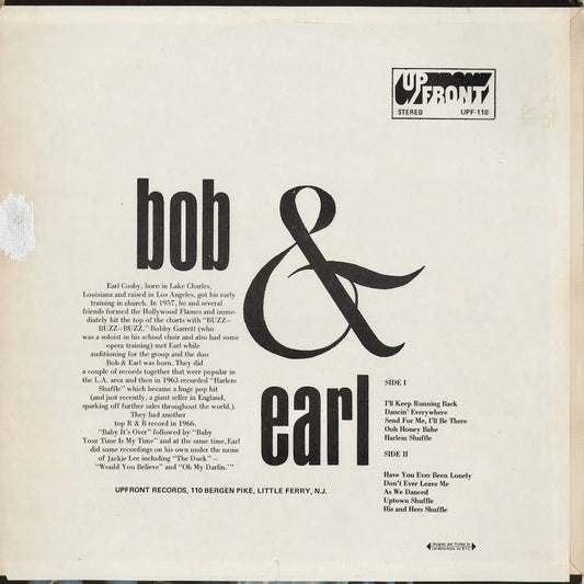 Bob & Earl - Bob & Earl (UPF 118) 1969 US Up Front|中古LP