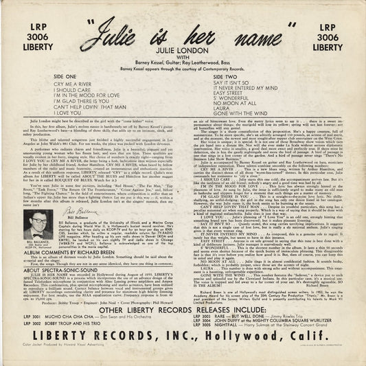 Julie London – Julie Is Her Name (LRP 3006) LP 1955 US Liberty | 中古LP