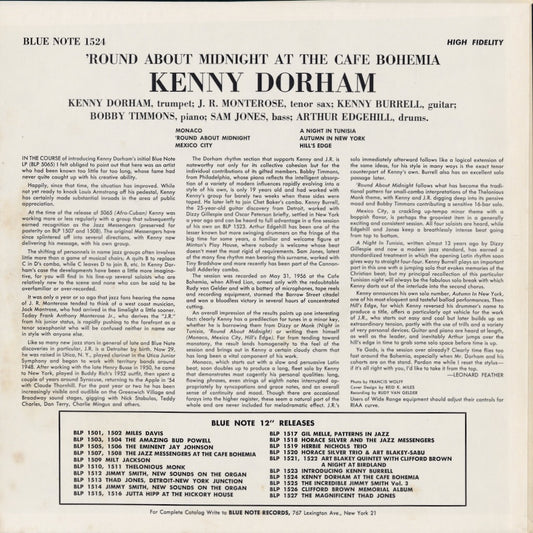 Kenny Dorham / ケニー・ドーハム / 'Round About Midnight at The Cafe Bohemia (BLP 1524) 1972 US UA MONO
