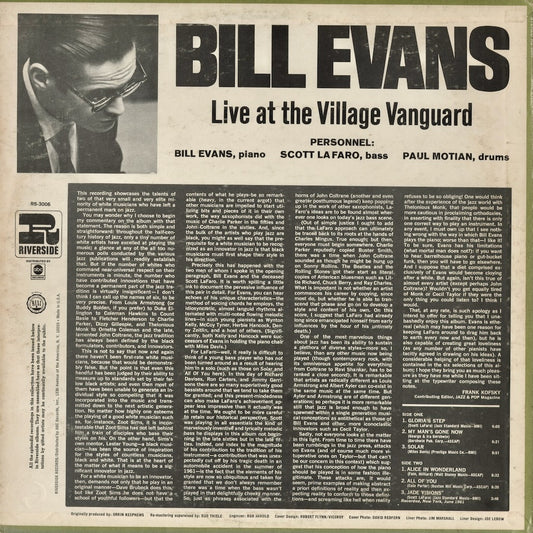 Bill Evans - Live At The Village Vanguard (RS 3006) 1967 US Riverside|中古LP