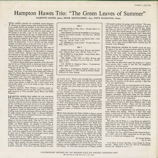Hampton Hawes - The Green Leaves Of Summer (LAX-3136) 1977 JPN Contemporary - キングレコード|中古LP