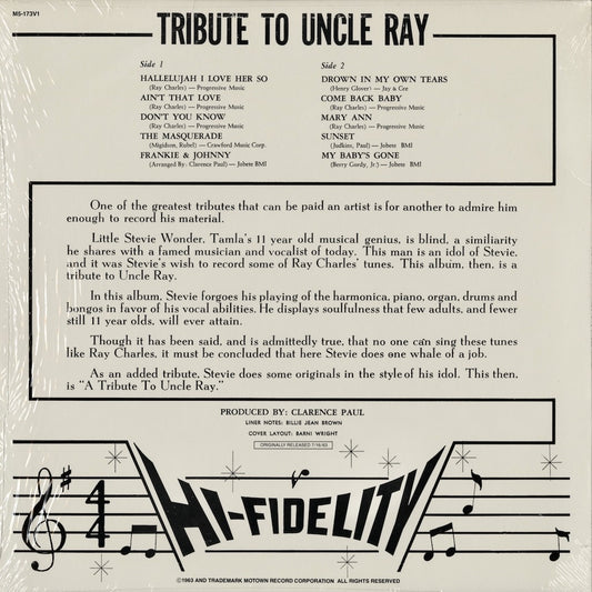 Stevie Wonder / スティーヴィー・ワンダー / Tribute Yo Uncle Ray (M5-173V1)