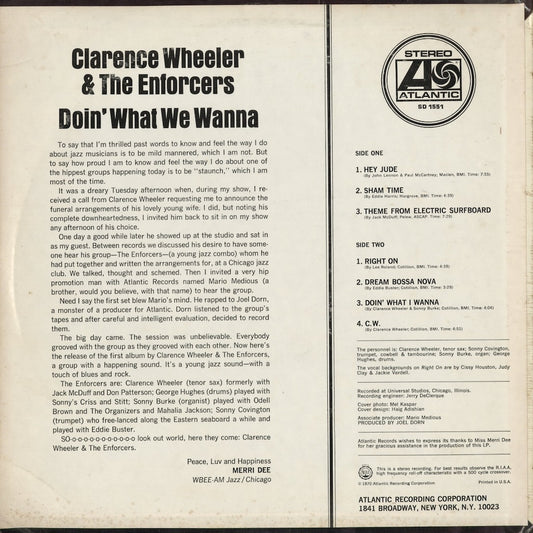 Clarence Wheeler & The Enforcers - Doin' What We Wanna (SD 1551) 1970 US Atlantic|中古LP
