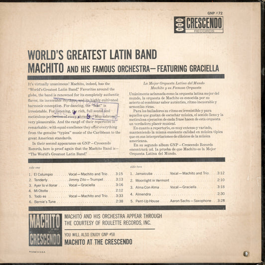 Machito / マチート / The Worlds Greatest Latin Band (GNP 72)