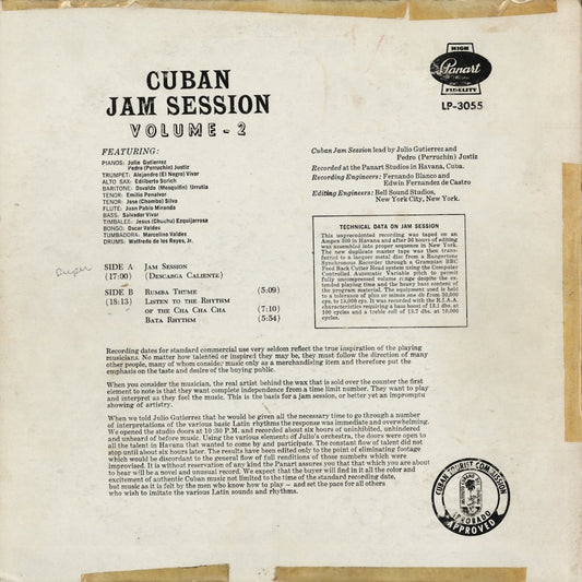 Julio Gutierrez - Cuban Jam Session Vol.II (LP-3055) LP 1960 Cuba Panart|中古LP