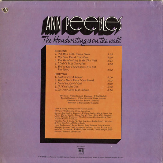 Ann Peebles - The Handwriting Is On The Wall (HLP 6007) 1978 US Hi|中古LP