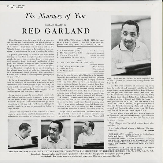 Red Garland - The Nearness Of You (VIJJ-30052) LP 1994 JPN Jazzland|中古LP