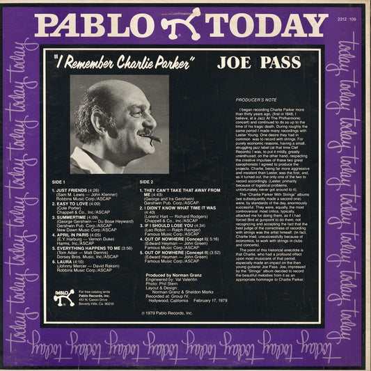 Joe Pass - I Remember Charlie Parker (2312 109) LP 1979 US Pablo Today|中古LP