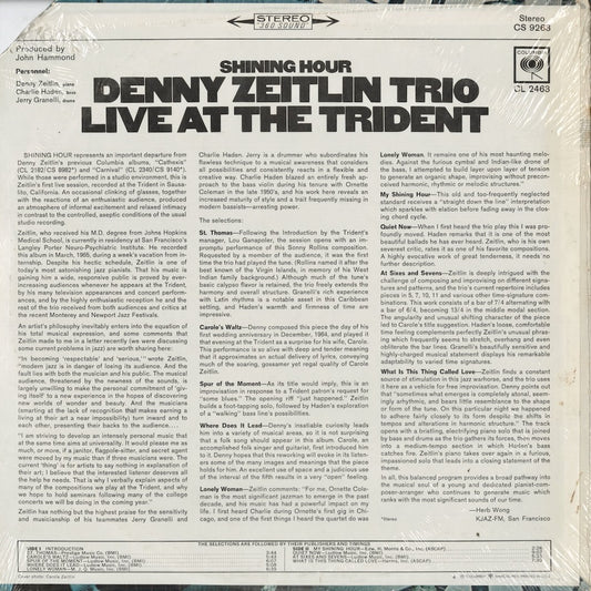 Denny Zeitlin - Shining Hour - Live At The Trident (CS 9263) 1970's US Columbia|中古LP 未開封シールド