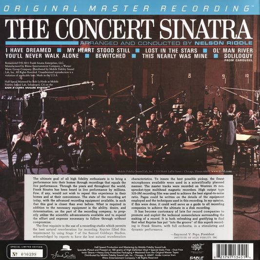 Frank Sinatra / フランク・シナトラ / The Concert Sinatra - 180g (MFSL 1-345) 高音質 Mobile Fidelity盤