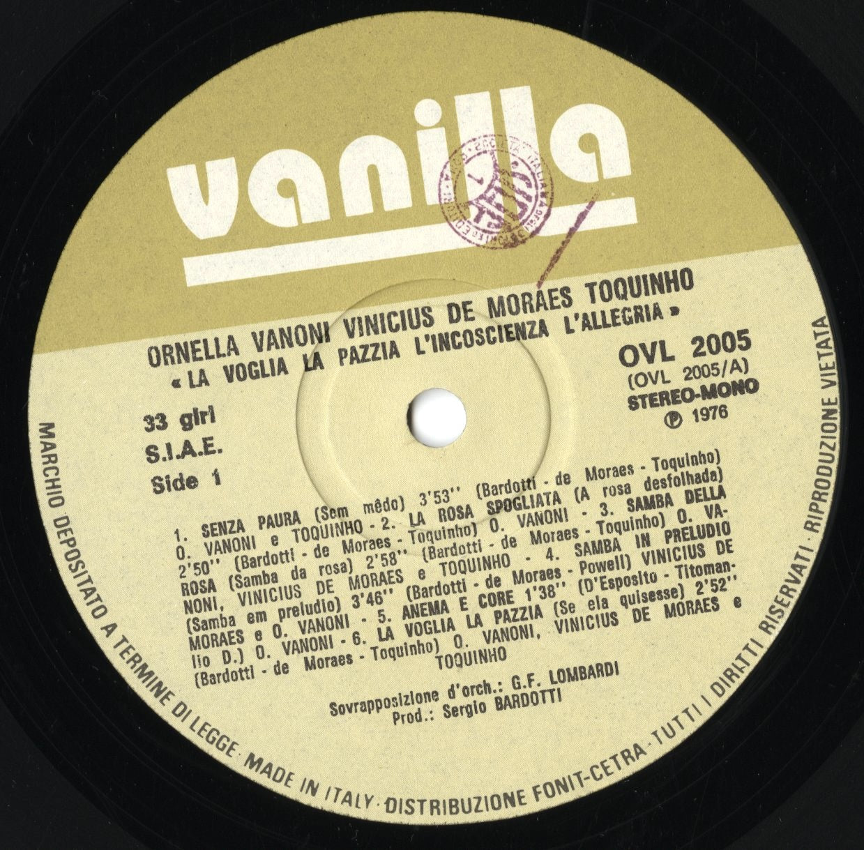 Ornella Vanoni / Vinicius De Moraes / Toquinho / オーネラ・ヴァノーニ ヴィニシウス・ジ・モライス トッキーニョ / La Voglia La Pazzia L'Incoscienza L'Allegria (OVL2005)