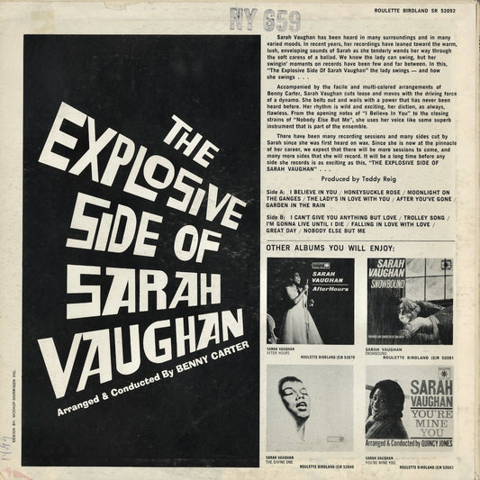 Sarah Vaughan – The Explosive Side Of Sarah Vaughan (SR-52092) LP 1963 US Roulette | 中古LP