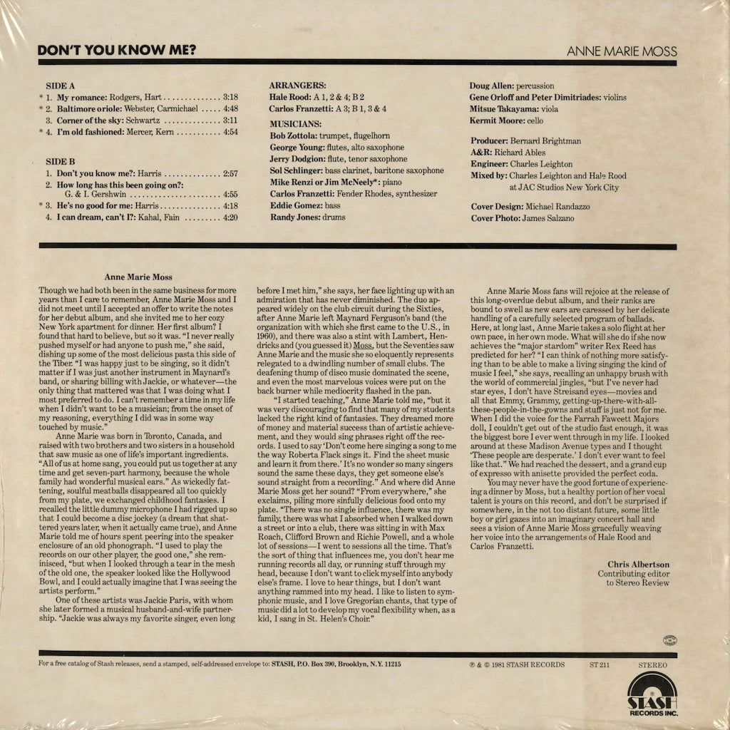 Anne Marie Moss – Don't You Know Me? (ST-211) LP 1981 US Stash | 中古LP