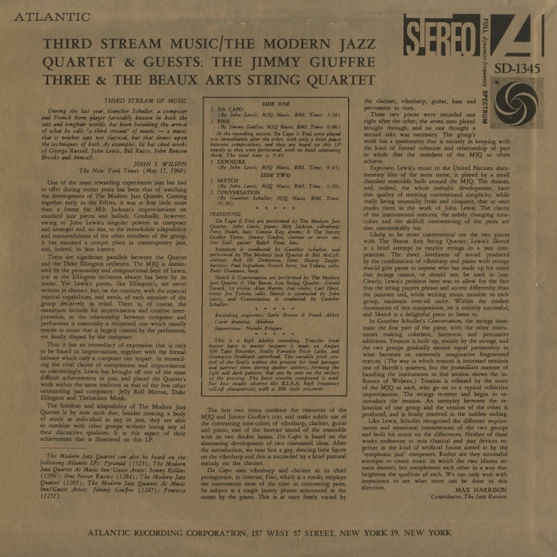 Modern Jazz Quartet / モダン・ジャズ・カルテット / Third Stream Music (P-7519A)