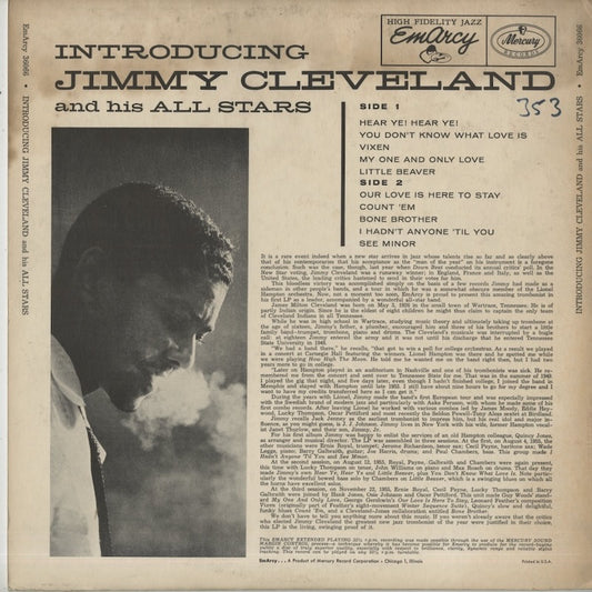 Jimmy Cleveland / ジミー・クリーブランド / Introducing Jimmy Cleveland And His All Stars (MG 36066)