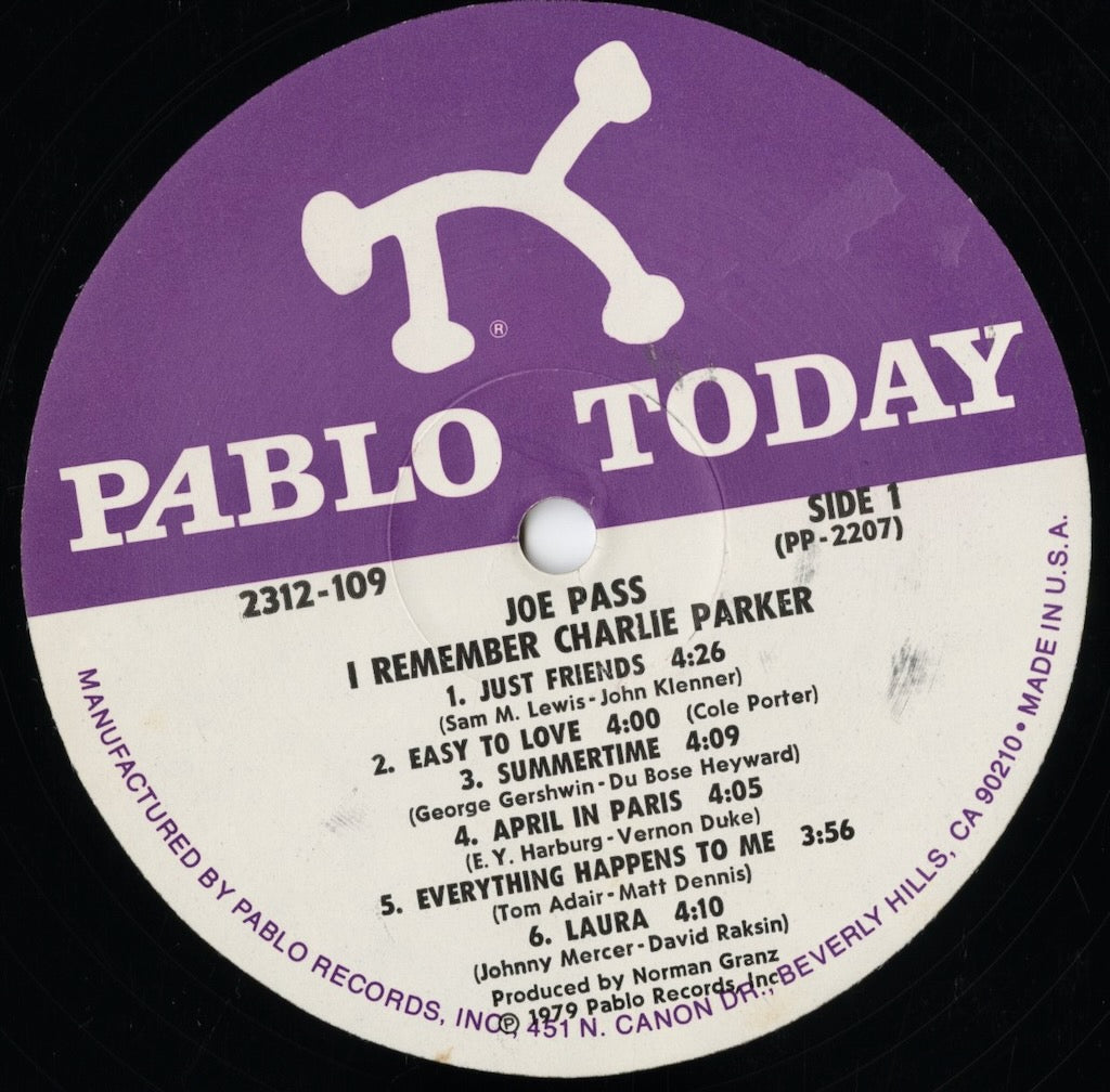 Joe Pass - I Remember Charlie Parker (2312 109) LP 1979 US Pablo Today|中古LP