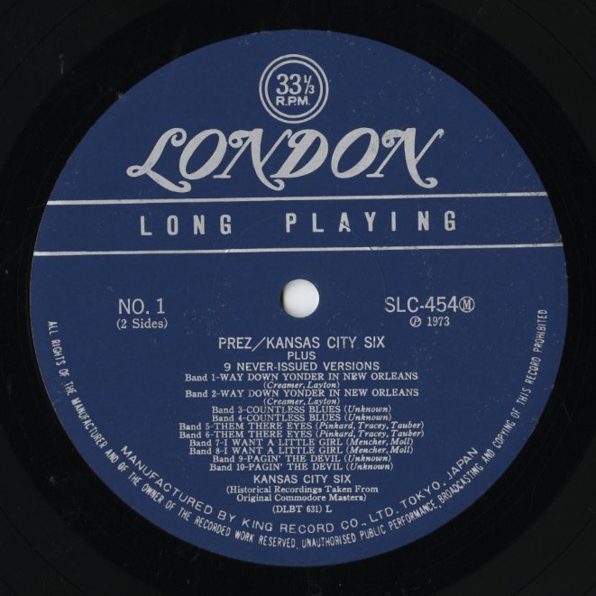 Lester Young / レスター・ヤング / Lester Young With The Kansas City Five (SLC(M) 454)