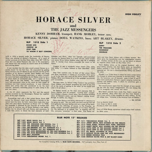 Horace Silver and The Jazz Messengers – Horace Silver and The Jazz Messengers (BN 1518) LP 1958 US Blue Note|中古LP