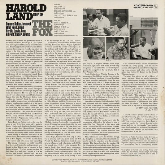 Harold Land - The Fox (LAX 3037) 1975 JPN Contemporary|中古LP