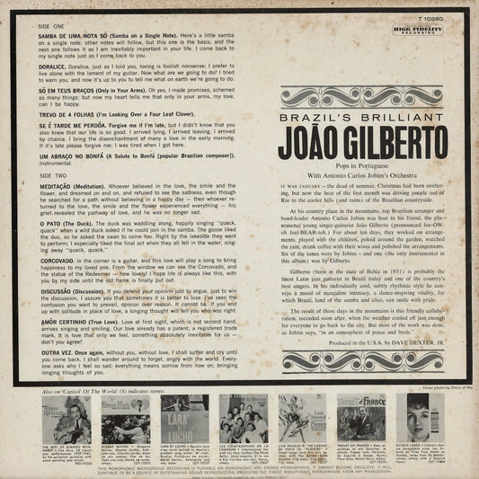 Joao Gilberto - Brazil's Brilliant (T10280) LP 1960 US Capitol|中古LP