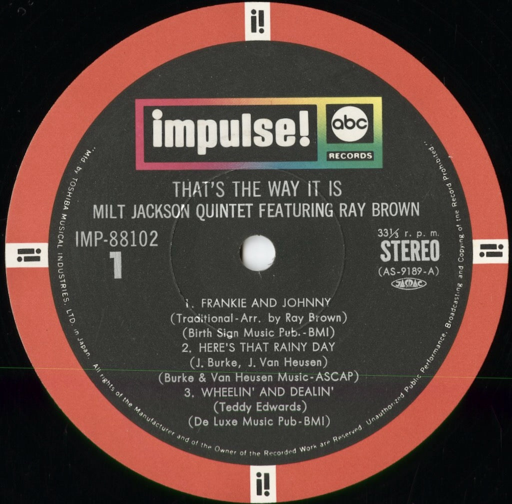 Milt Jackson Quintet Featuring Ray Brown - That's The Way It Is (IMP-88102) 1973 JPN Impulse|中古LP