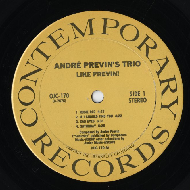 Andre Previn / アンドレ・プレヴィン / Like Previn! (OJC-170)