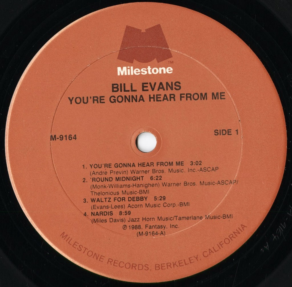Bill Evans - You're Gonna Hear From Me (M-9164) 1988 US Milestone|中古LP