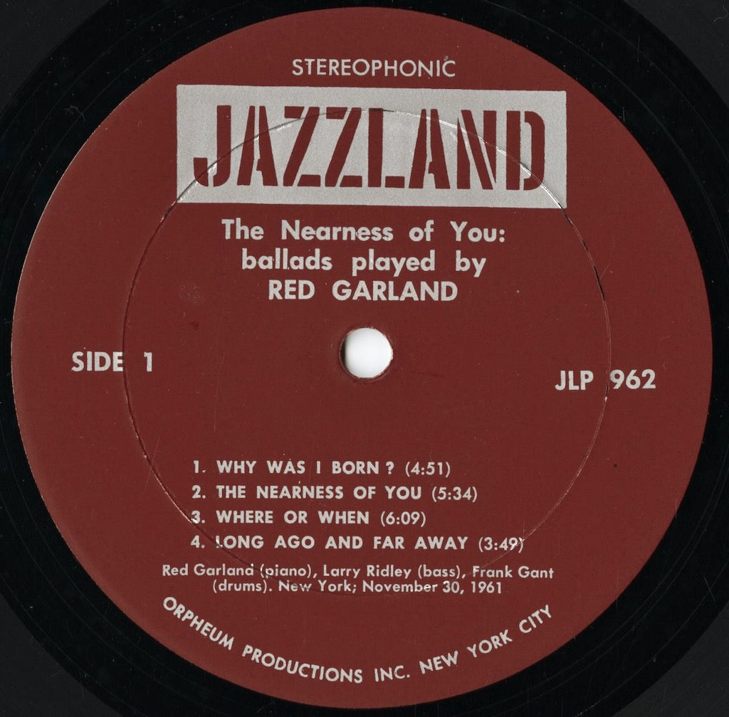 Red Garland - The Nearness Of You (JLP 962) LP 1966 US Jazzland|中古LP
