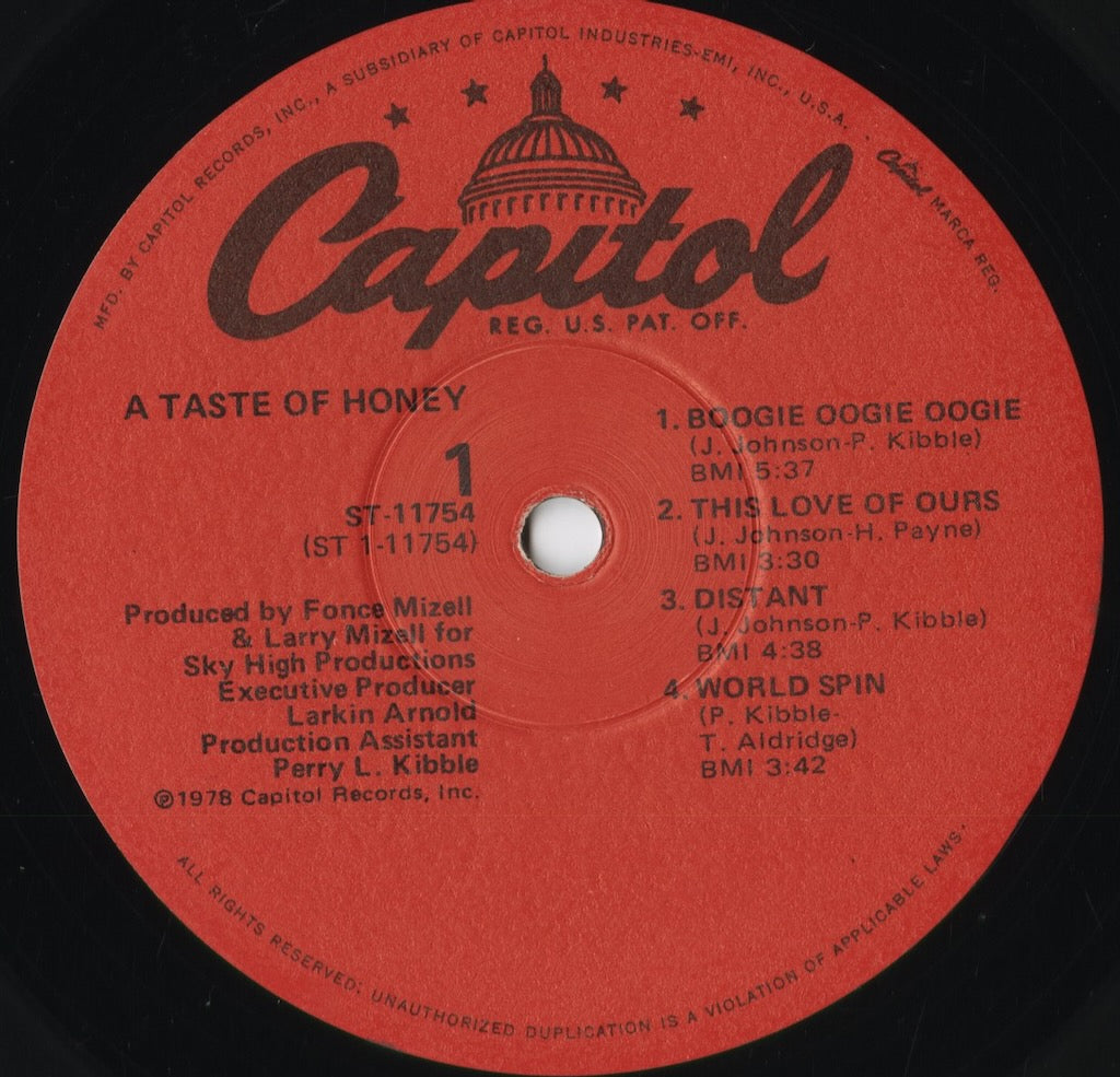 A Taste Of Honey - A Taste Of Honey (ST-11754) 1978 US Capitol|中古LP