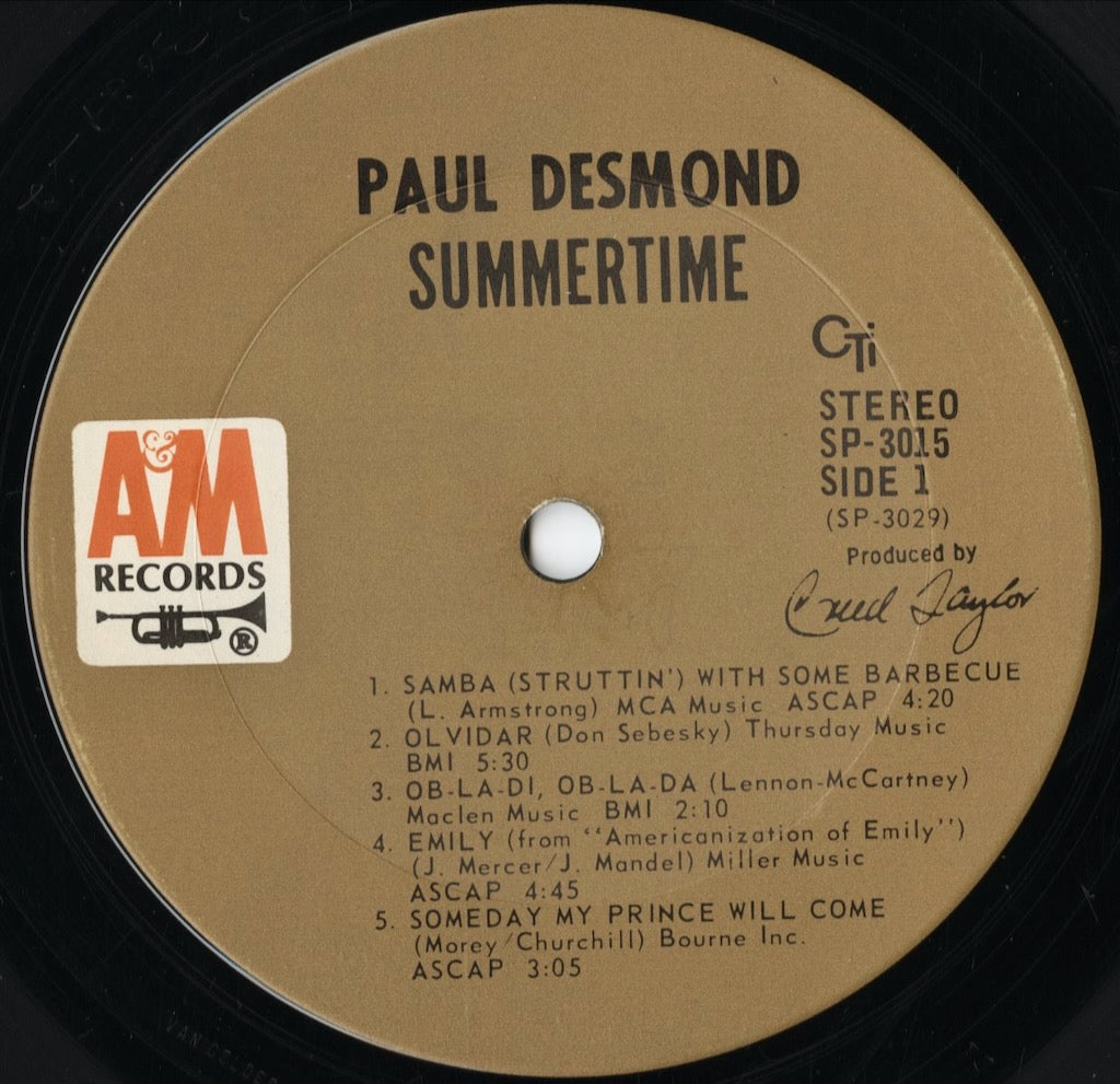 Paul Desmond - Summertime (SP 3015) LP 1969 US A&M|中古LP