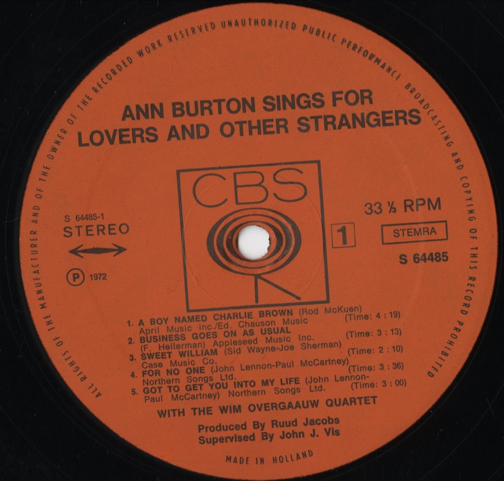 Ann Burton - Sings For Lovers and Other Strangers (S 64485) LP 1972 Netherlands CBS|中古LP