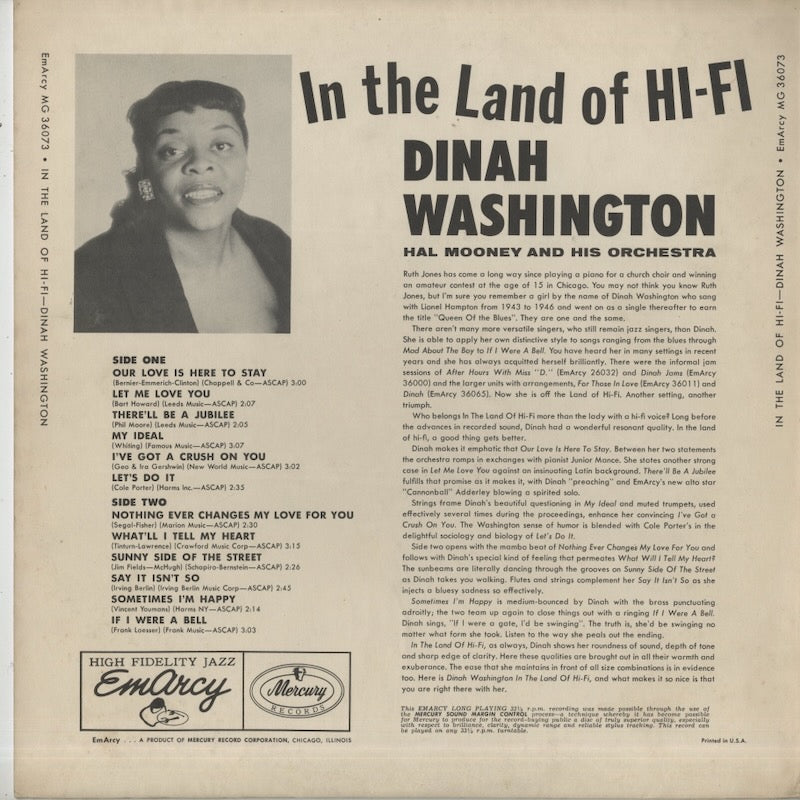 Dinah Washington / ダイナ・ワシントン / In The Land Of Hi-Fi (MG 36073)