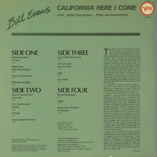 Bill Evans – California Here I Come (VE2-2545) LP 1982 US Verve | 中古LP