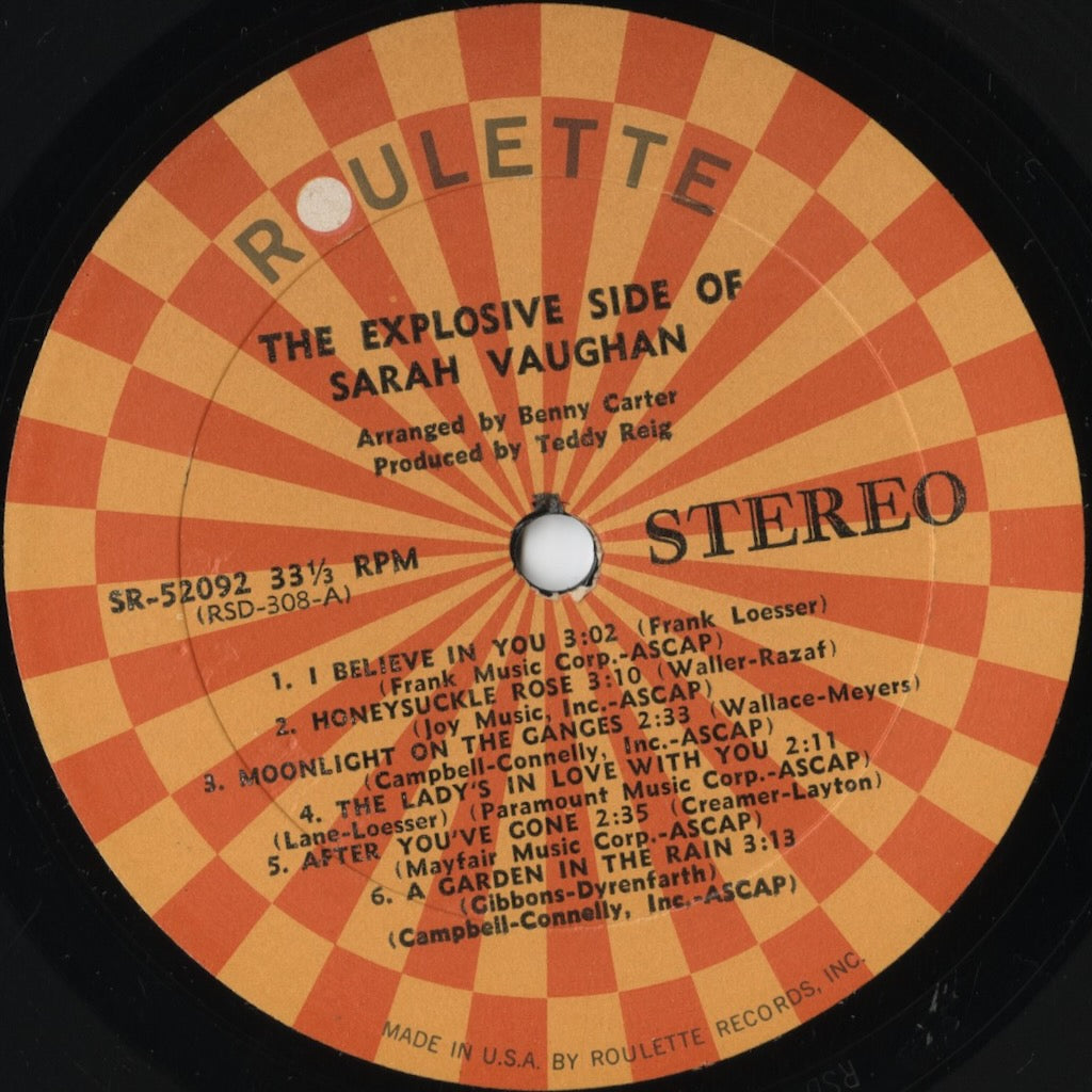 Sarah Vaughan – The Explosive Side Of Sarah Vaughan (SR-52092) LP 1963 US Roulette | 中古LP