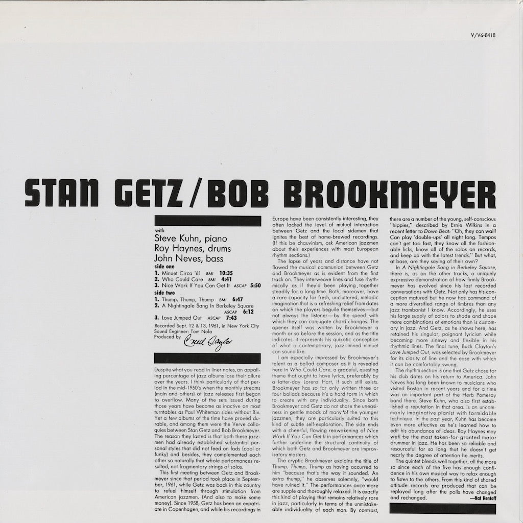 Stan Getz & Bob Brookmeyer / スタン・ゲッツ ボブ・ブルックマイヤー / Recorded Fall 1961 (POJJ-1542)