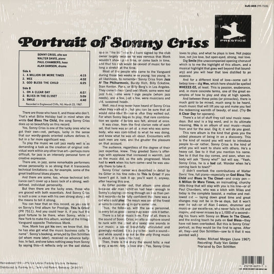 Sonny Criss / ソニー・クリス / Portrait Of Sonny Criss (OJC-655)