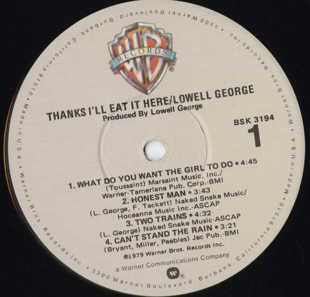Lowell George - Thanks I'll Eat It Here (BSK 3194) 1979 US Warner Bros|中古LP