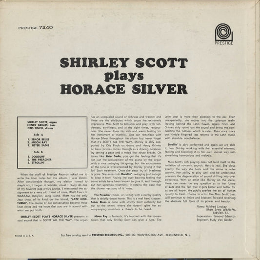 Shirley Scott – Plays Horace Silver (PRLP 7240) LP 1962 US Prestige | 中古LP